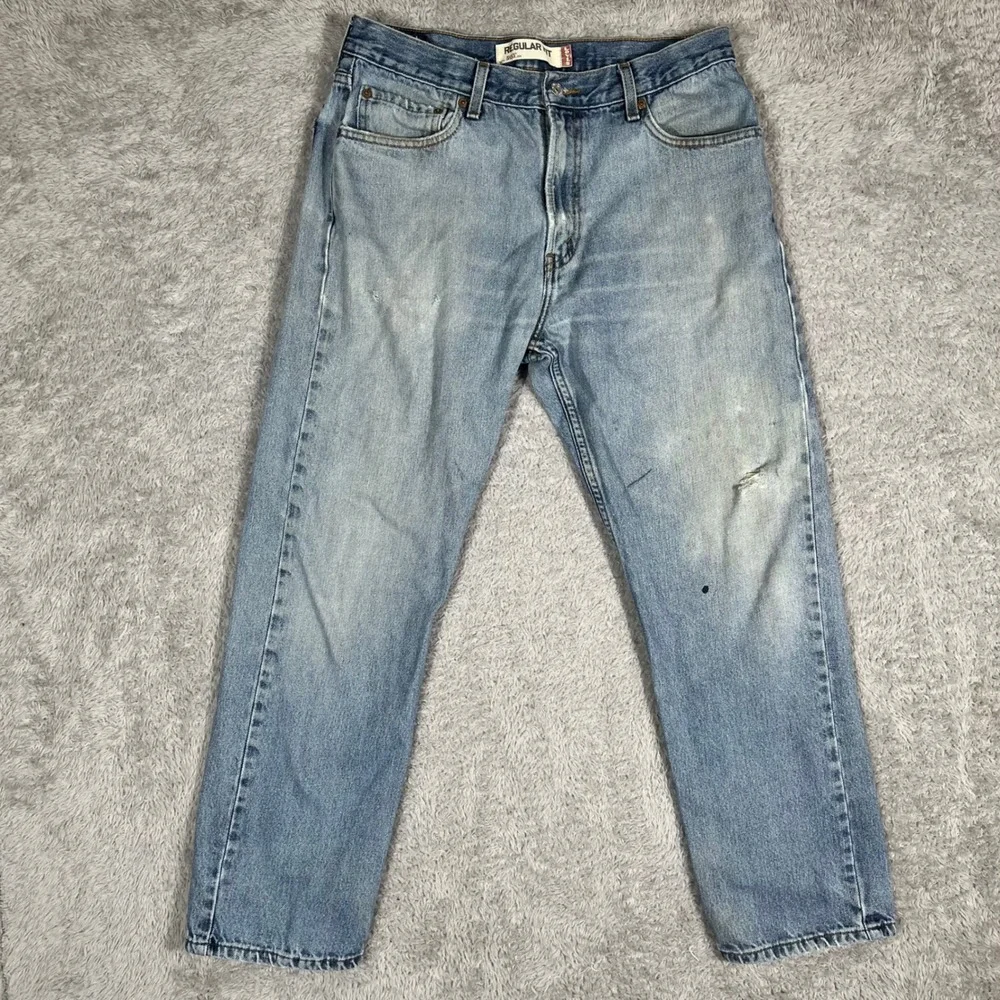 Levis 505 Regular Fit Jeans Light Wash Denim Mens W34 Distressed Straight Leg